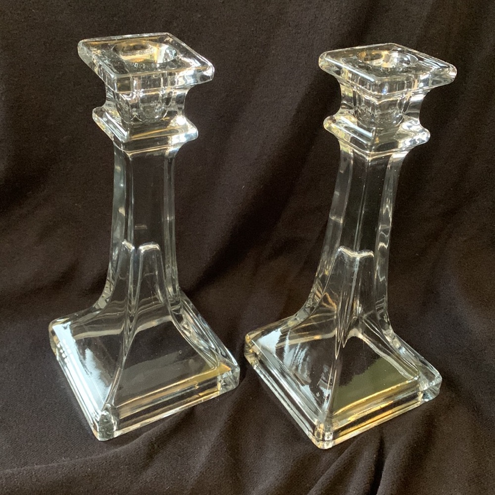 Pair Glass Candlestick Holders